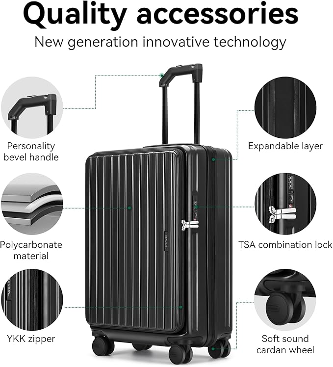 ROAMING Luggage Sets Hard shell Suitcase Top Opening Expandable with Wheels, Sturdy Large Suitcase Tsa Lock 20 Inch Carry on 28 Inch Checked Luggage, 2-Piece Set (20/28) for Travel Woman Men. Black