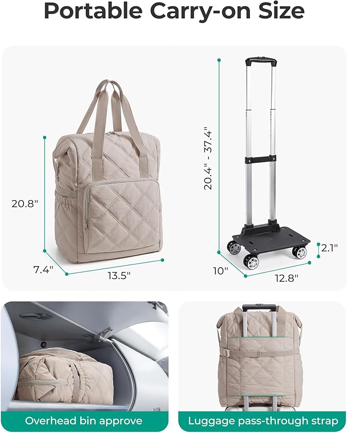 BAGSMART Rolling Duffle Bag with Wheels, 35L Carry on Travel Bag with Detachable Wheels, PVC Wet Pocket Duffel bag with Wheels, Baby Pink