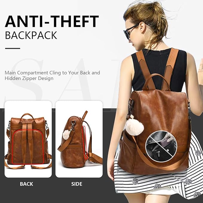 CHERUTY Women Backpack Purse PU Leather Anti-theft Casual Shoulder Bag Fashion Ladies Satchel Bags