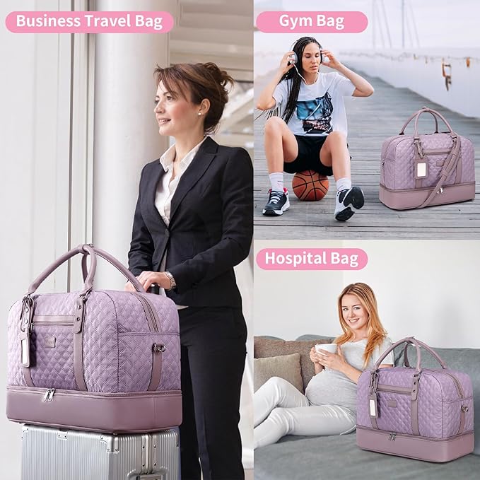 Wogarl Weekender Bags for Women Large Overnight Bag Weekend Travel Duffel Bag Carry on Shoulder with Shoe Compartment Toiletry Bag for Travel Business Gym