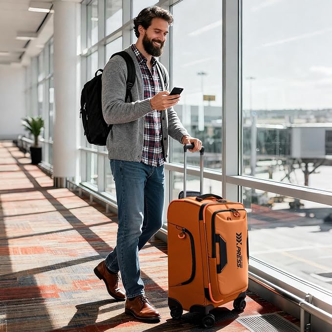 26'' Softside Rolling Luggage with Double Spinner Wheels,Waterproof,Lightweight Travel Suitcase for Men Women（Orange,26in）