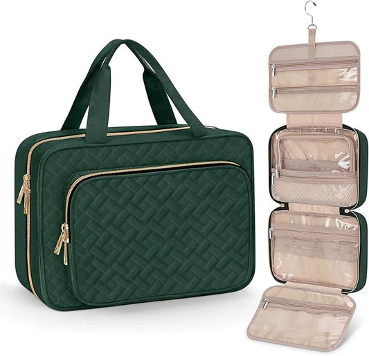 Wedama Toiletry Bag for Women, Medium Cosmetic Travel Bag, Hanging Toiletry Bag for Bathroom, Thickened PVC Waterproof Makeup Bag, Toiletries Bag for Travel Business Trips and Camping, Dark Green