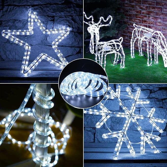 7/16" Rope Lights, 3.3ft 2-Wire Waterproof LED Rope Light Kit, 110V-120V PVC 30 LED/M Tube Lights Strip for Background Lighting, Outdoor Decorative Lighting, Christmas(White)