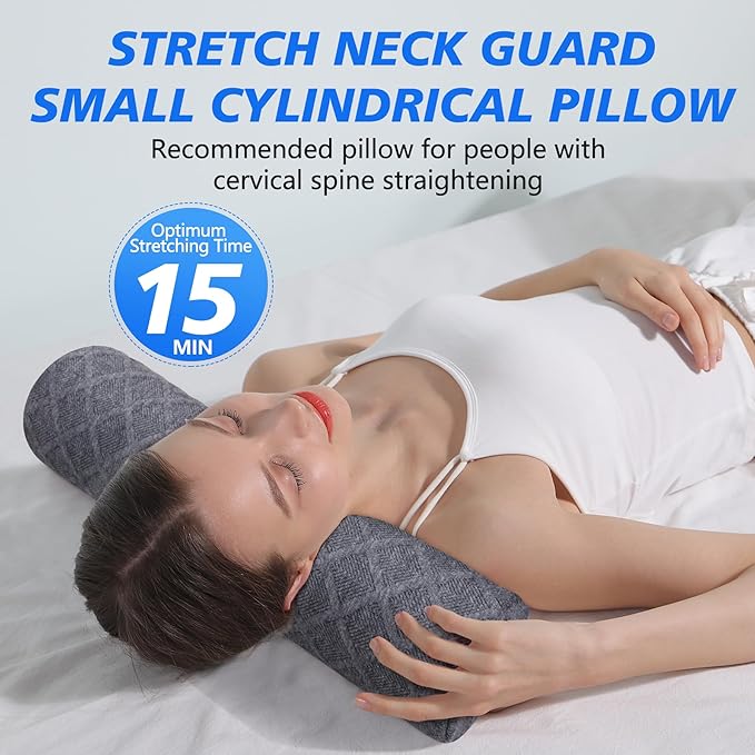 Cozyhealth Cervical Roll Pillow, Medium Soft Memory Foam Neck Round Pillow Cylinder Bolster Pillow for Sleeping, Round Neck Support for Bed, Legs, Back and Yoga (Grey, Medium - 3.9" H)
