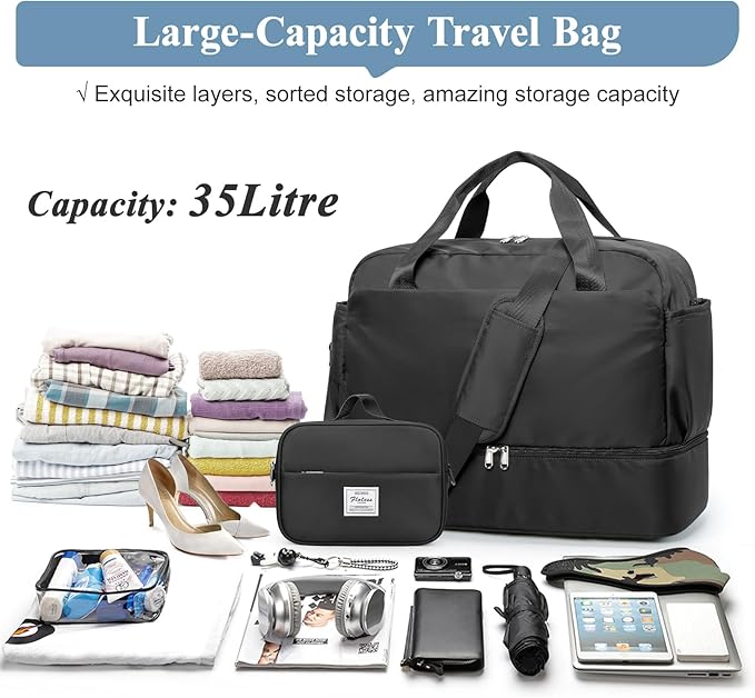 Travel Duffel Bags for Women, Carry-on Overnight Weekender Bag with Wet Pocket & Toiletry Bag, For Spirit Airlines 18x14x8 Personal Item Bag
