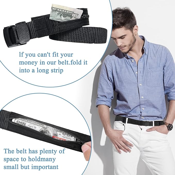 Money Belt, 2 Pcs Security Belt for Travel for Men Hidden Anti-Theft Nylon for Business Trip Jogging Outdoor Working Gift for Fathers Dad Men Boyfriend (Black,Khaki)