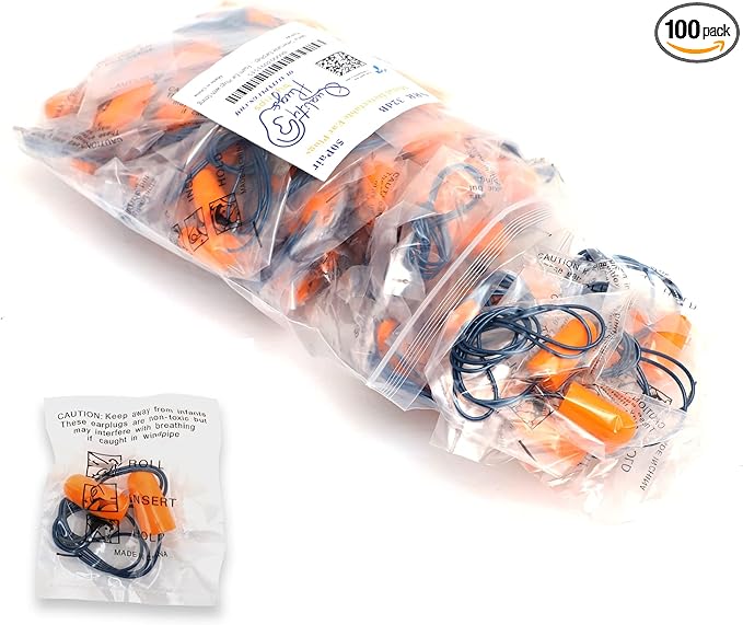 Metal Detectable Foam Earplugs 100 Pair - NRR 32dB with Detectable String - Noise Cancelling, Sound Blocking, Disposable, Corded Earplugs Bulk for Food Services, Industry, Pharmaceutical, Pulp & Paper