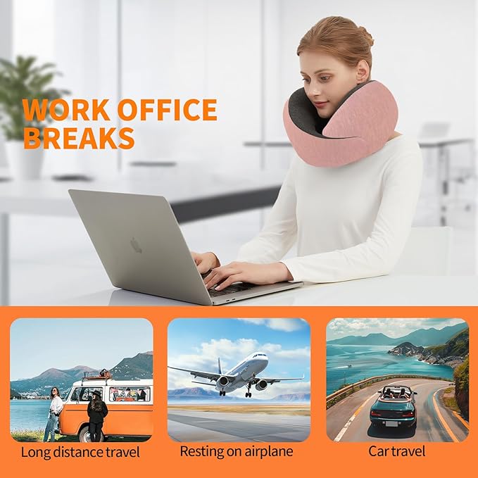 Travel Neck Pillow Airplane, Memory Foam Travel Pillows for Comfort on Sleeper Hold Compact and Ergonomic Design for Traveling Car Rides Home Road Trip Essentials for Adults and Kids (Pink)