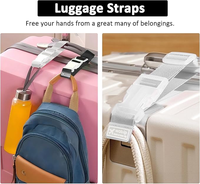 1 Pack Luggage Tag, PU Leather Suitcase Tags Identifiers Privacy Cover ID Label for Travel Bag Suitcase with 2 Pack Luggage Straps for Hats, Bags and Travel Accessories Clip(L-Black)