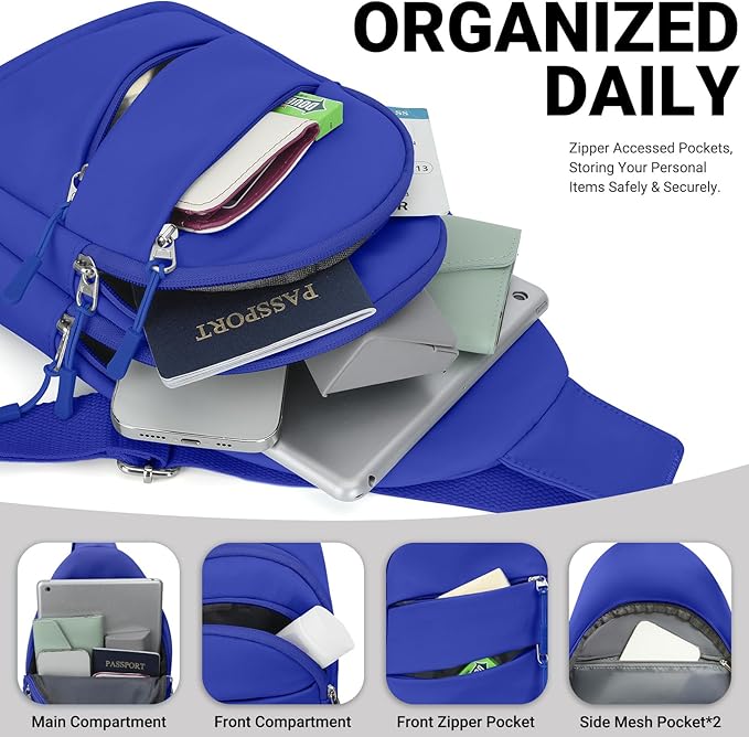 Tuwubi Crossbody Bags for Women, Sling Bag for Men, Small Hiking Backpack Anti Theft Lightweight for Outdoors Travel (M, Royal Blue)