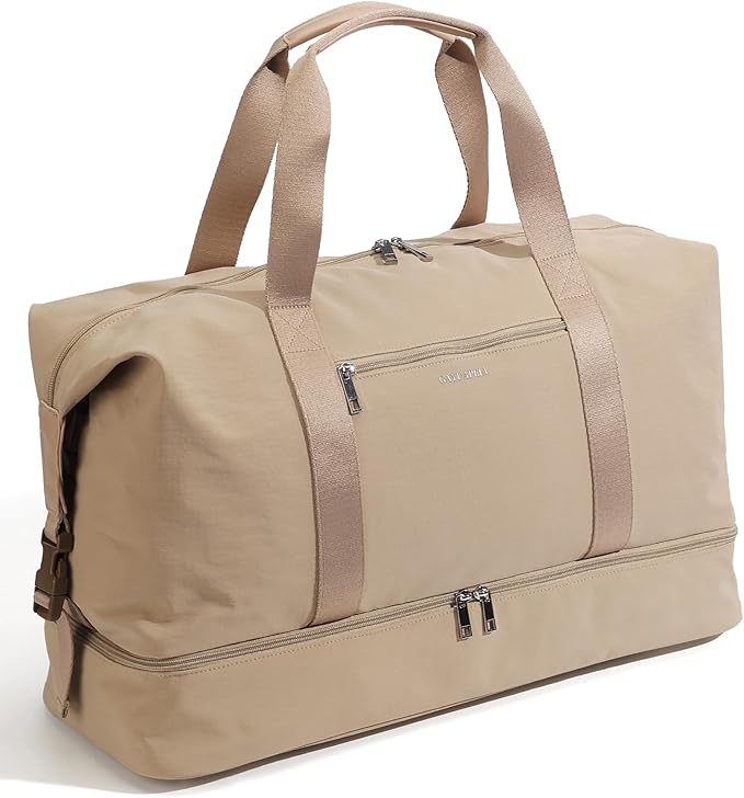 Oeihuivt Weekender Bags for Women - 21 Inch Large Travel Duffel Bag 2-Piece Set with Shoe Compartment, Heavy-Duty Canvas Leather Carry On Overnight Tote