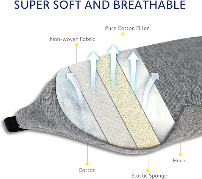 Mavogel Cotton Sleep Eye Mask - Updated Design Light Blocking with Adjustable Nose Bridge, Soft and Comfortable Night Eye Mask for Men Women, Eye Blinder for Shift Work, Includes Travel Pouch, Grey