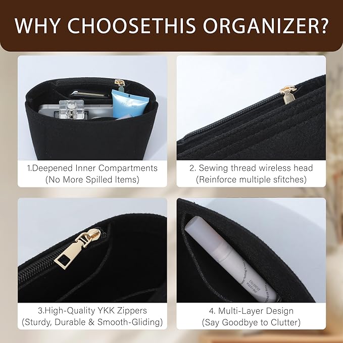 Premium Felt Purse Organizer Insert for Longchamp Le Pliage Energy/Xtra -XS, Zipper Long Champ Bag Organizer Insert with 4 Compartments