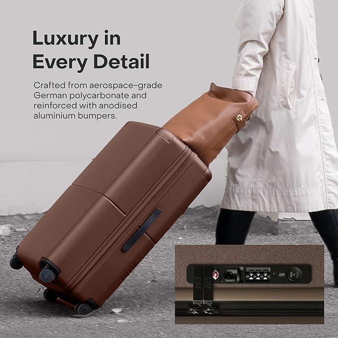 Checked Plus with CaseSafe - 28.75" Trackable TSA Lock Airline Approved Check In Luggage with Wheels, Rolling Suitcase for Men & Women - Silent Spinner Wheels, Y-Strap - Dark Brown