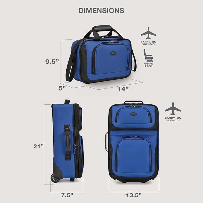 U.S. Traveler Rio Lightweight Softside Rolling Carry-on Suitcase, 2-Wheel Single, Royal Blue