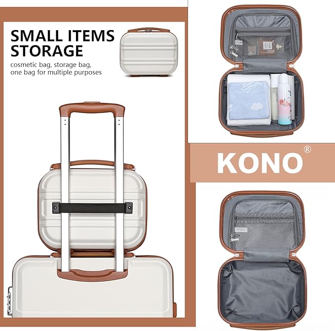 Kono Carry On Luggage Set Airline Approved Lightweight PC+ABS Carry On Suitcase with TSA Lock Spinner Wheels Durable Luggage Hardside White
