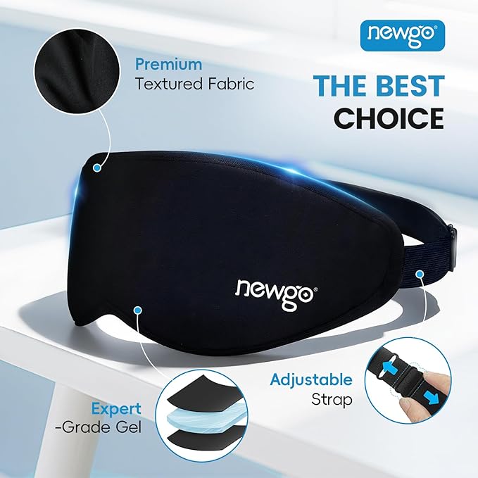 NEWGO 3D Cooling Sleep Mask, Weighted Cooling Gel Eye Mask for Sleeping, Cold Eye Mask, Hot Cold Therapy Blackout Sleep Mask for Puffiness, Dark Circles, Dry Eyes, Headaches and Stress Relief
