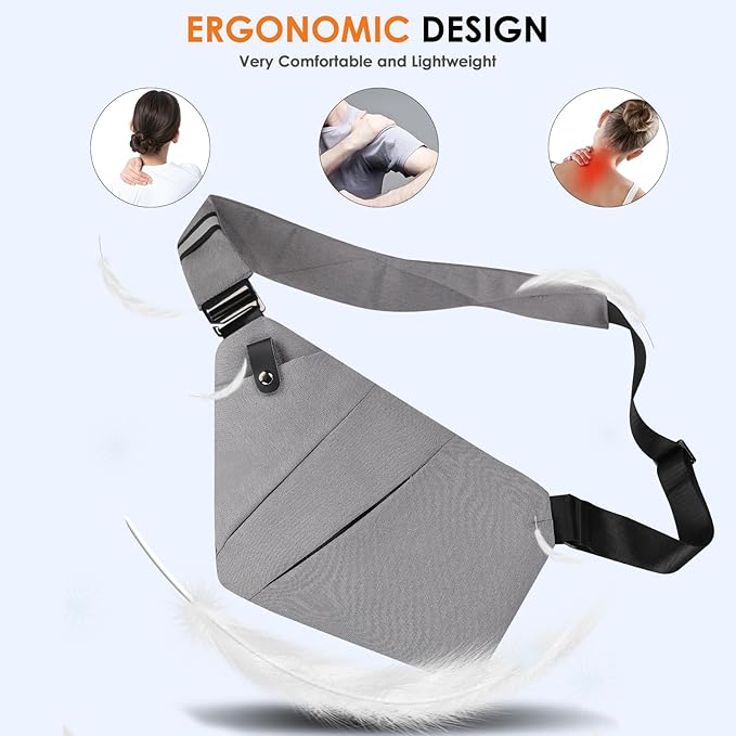 Sling Bag for Women Men Anti Theft Crossbody Bags with Hidden Zipper Theft Proof Travel Purse Secure Sling Backpack for Safe Adventures, Gray