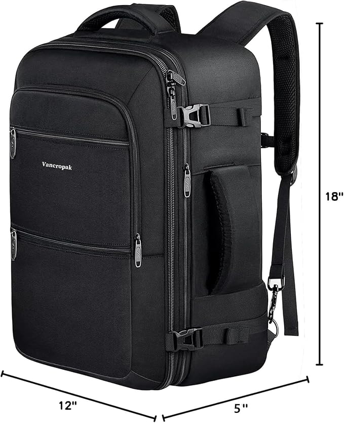 Vancropak 35L Carry on Bags for Airplanes, Luggage Backpack for Travel, Flight Approved Travel Bag for Men & Women, Water Resistant Suitcase Backpack Weekender Business Daypack Overnight Bag, Black