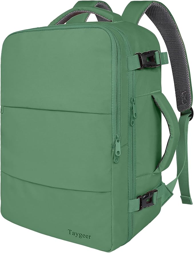 Taygeer Travel Backpack for Women Men, 40L Airline Approved Carry On Backpack with 17.3 inch Laptop Compartment, TSA Friendly Daypack, Backpack for Business Hiking Travel, Peridot Green