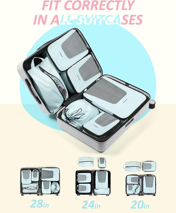 BAGSMART Compression Packing Cubes for Travel, 6/5/4set Lightweight Packing Organizers, Summer Travel Essentials Suitcase Organizer Bags Set
