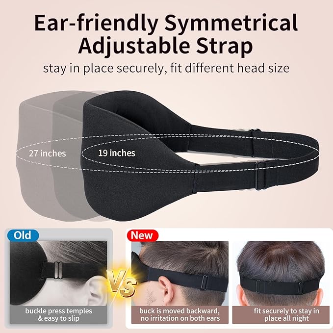 NEWVANGA Sleep Mask for Back and Side Sleeper, Block Out Light, Luxury Sleeping Eye Mask of 3D Night Blindfold, Zero Pressure Breathable Travel Eye Cover Black