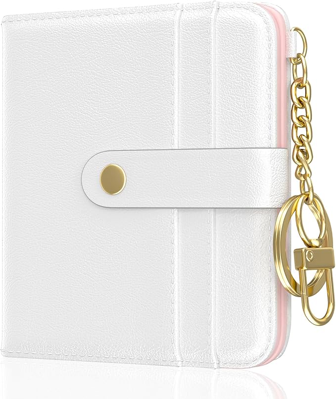 Aiawoxc Womens Wallet, RFID Small Wallets for Women, Slim Compact Credit Card Holder, Cute Leather Bifold Ladies Purse with Zipper Coin Pocket and ID Window, White