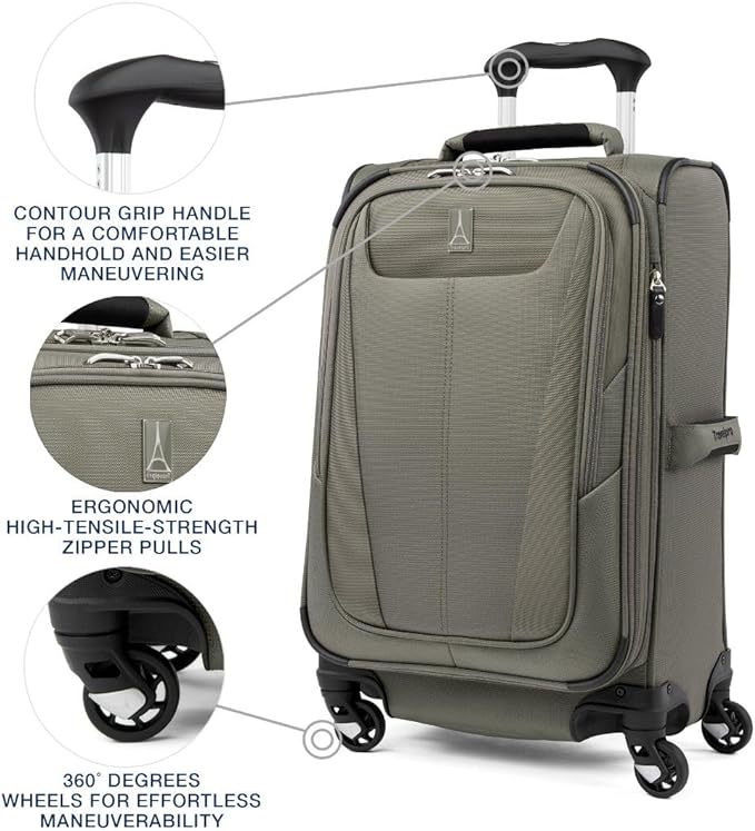 Travelpro Maxlite 5 Softside Expandable Luggage with 4 Spinner Wheels, Lightweight Suitcase, Men and Women, Slate Green, Carry-on 21-Inch