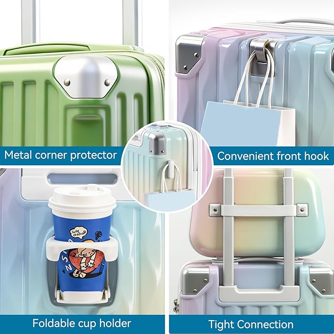 Carry On Luggage with Spinner Wheels,PC Hard Shell Suitcase with USB Port,Lightweight Travel Luggage Airline Approved for Men Women,Green,3-Piece Set (14/20/24)