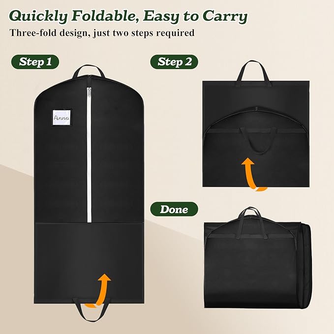 SLEEPING LAMB 72'' Bridal Wedding Gown Dress Garment Bag 15'' Gusseted Garment Cover Shoe Pockets Travel Garment Storage Bag for Prom, Evening Gowns, Black