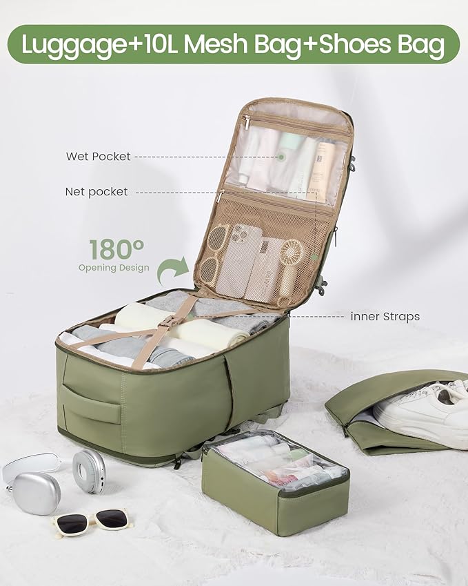 LOVEVOOK 40L Travel Backpack for Women & Men, Airline Approved Carry On Backpack, TSA Personal Item Bag fits 17.3 Inch Laptop, Waterproof Weekender Overnight Bags Suitcase for Work, Light Green