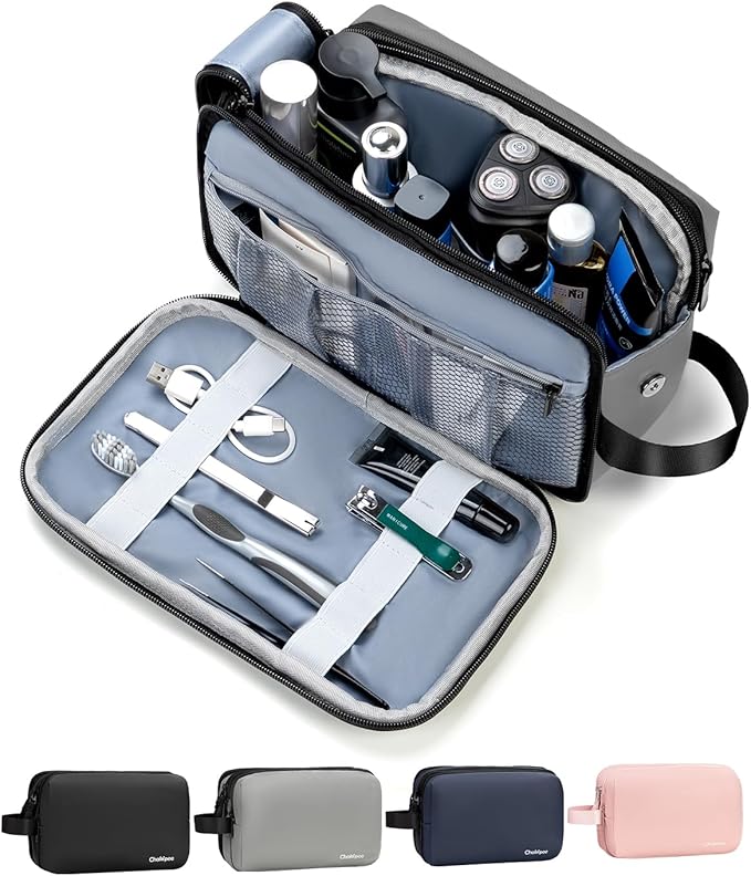 Toiletry Bag for Men - Travel Toiletries Organizer Dopp Kit Water Resistant Shaving Bag for Toiletry Accessories, Lightweight Cosmetic Bags with Zippers, Bathroom Essentials (Grey)