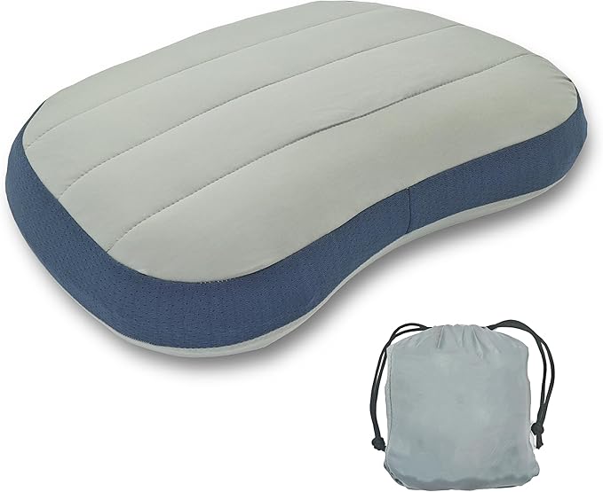 Inflatable Travel Camping Pillow - Ultralight, Portable, Removable, Double Cotton Cover Pillow for Neck Support with Storage Bag for Camping, Traveling, Backpacking, Hiking
