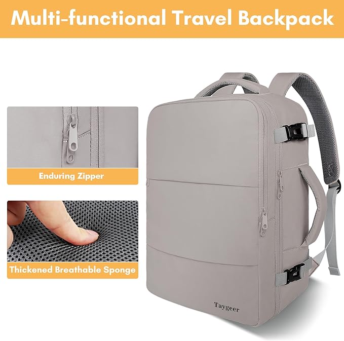 Taygeer Laptop Backpack Purse for Women, Backpack for College Essentials with 17.3inch Laptop Compartment, Travel Mochila Airline Approved CarryOn Work Bag for Nursing Doctor Business Travel, Brown