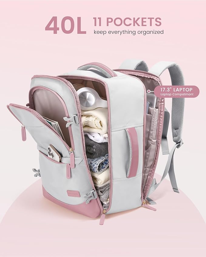 LOVEVOOK Travel Backpack for Women & Men, 40L Carry on Backpack Airline Approved, Large TSA Personal Item Travel Bag fits 17.3" Laptop, Business Weekender Bag for Essentials, 4Pcs
