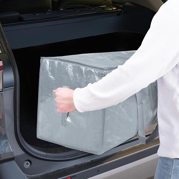 TICONN 2 Pack Extra Large Moving Bags Heavy Duty with Zippers & Carrying Handles, Durable Storage Bags Moving Boxes for Closet Organizers and Storage (2 Pack, Light Grey)