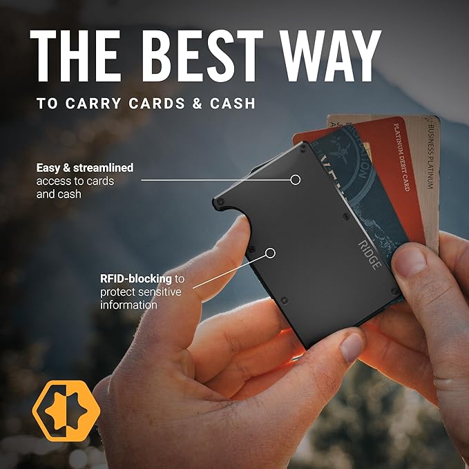 Ridge Wallet for Men - Slim Minimalist Compact Wallet and Card Holder, RFID Protected Front Pocket Wallets for Men with Integrated Cash Strap