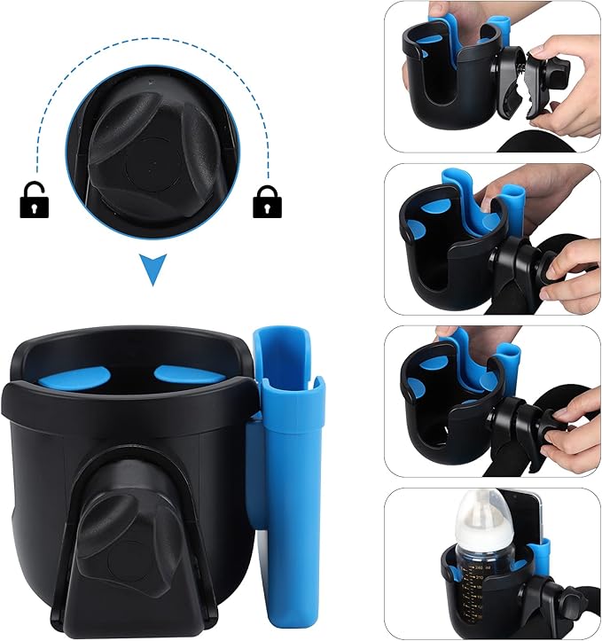 Accmor Stroller Cup Holder with Phone Holder, Bike Cup Holder, Universal Cup Holder for Uppababy Nuna Doona Strollers, 2-in-1 Cup Phone Holder for Stroller Bike Wheelchair Walker Accessory