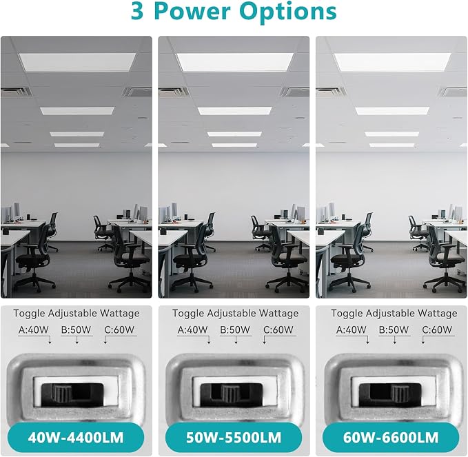 2x4 LED Flat Panel Light for Drop Ceiling 4 Pack | 6600LM, 0-10V Dimmable, 40W/50W/60W Selectable, 4CCT 3000K/4000K/5000K/6000K, ETL Listed, 100-277V