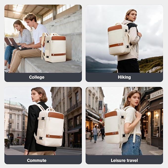 Smart Suitcase-style Laptop Backpack, 25L / 35L Practical Travel Bag for Work, Leisure & Flight, Luggage-Style Commuter Pack (Beige, 25L)