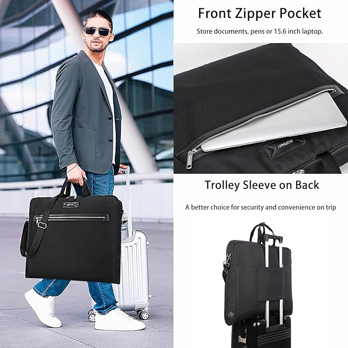 BE SMART Waterproof Foldable Garment Bags for Travel, 51" Large Travel Hanging Bags for Clothes, Carry on Suit Bag with Strap for Men Women, Wrinkle Free Luggage Suit Cover for Business Trips(Black)