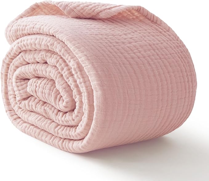 100% Cotton Muslin Blanket Twin 66" x 90", 6 Layers Breathable and Lightweight Cotton Blankets for Couch, Soft Cooling Summer Gauze Blanket for Adults All Season, Dusty Rose‌