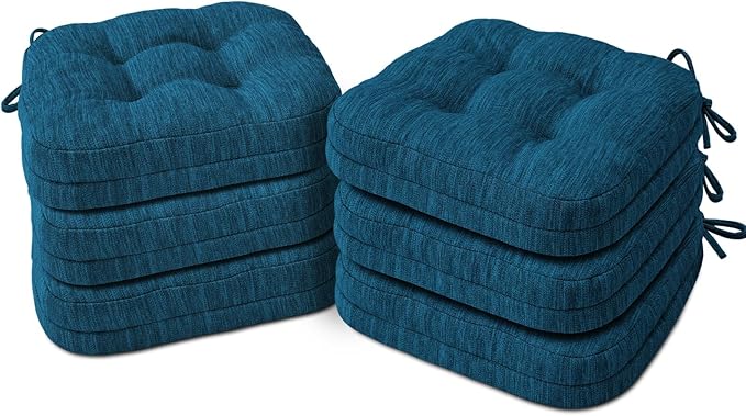 Shinnwa Dining Chair Cushions Set of 6, Dual-Layer Memory Foam Kitchen Chair Cushions, Patented Design Seat Pads with Ties, 16.5 x 16.5 x 3.5in, 6 Pack, Navy Blue