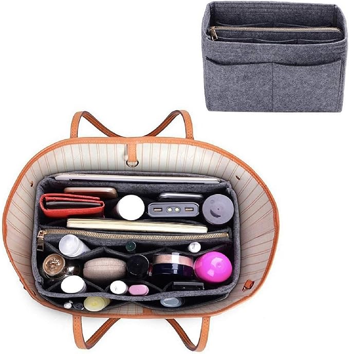 ZTUJO Purse Organizer Insert, Felt Bag Organizer with Metal Zipper, Handbag & Tote Shaper, For Speedy Neverfull Tote, 7 Sizes