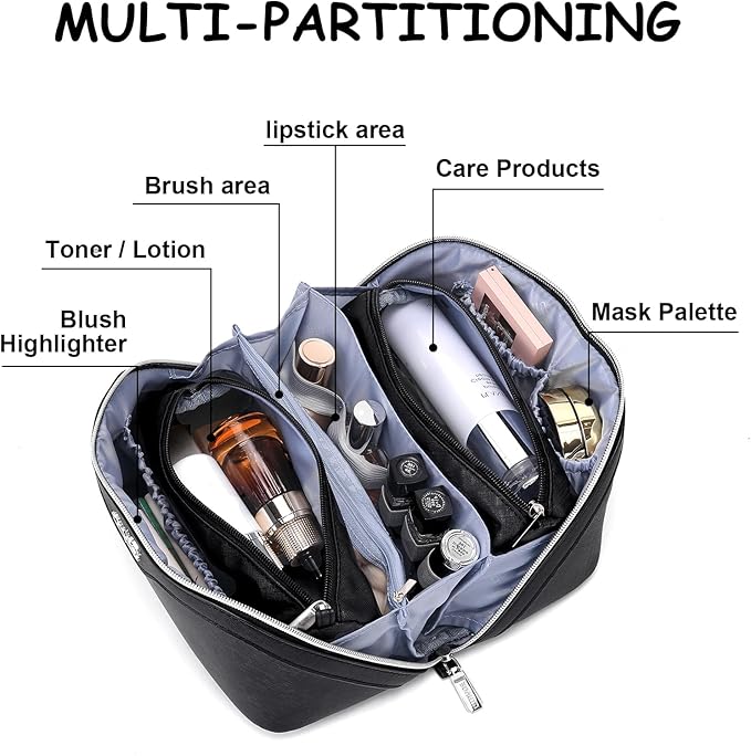 BOYATU Travel Makeup Bag Organizer Cosmetic Bag: 3 Pcs Set Make up Bags for Women with Handle - Waterproof Vegan Leather Toiletry Bags Travel Essentials Pouch with Compartments (C-01-Black)