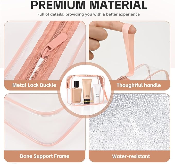 Clear Makeup Bag,2 Pack TSA Approved Toiletry Bag Travel Toiletry Bag Hanging Makeup Cosmetic bag for Women Men (Rose gold)