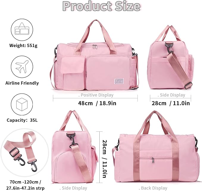 FIORETTO Women's Gym Duffle Bag with Shoes Compartment, 30L Capacity, Ideal for Travel, Gym, Sports, Duffel, Weekender