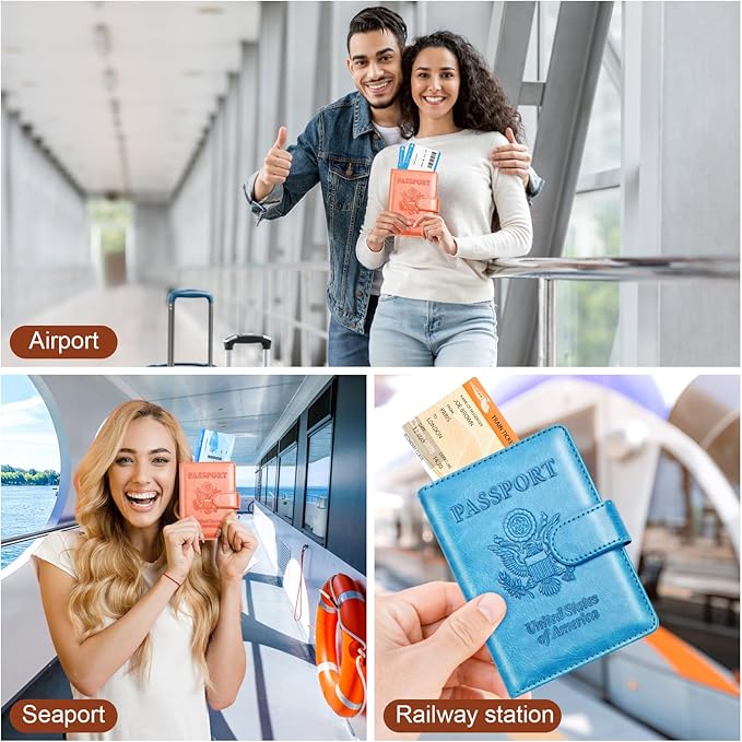 Herain Passport Holder for Travel Cruise Essentials, 2 Pcs Passport Cover Wallet Case Travel Gifts Women Men Family, RFID Passports Book Card Holders Travels Accessories Must Haves