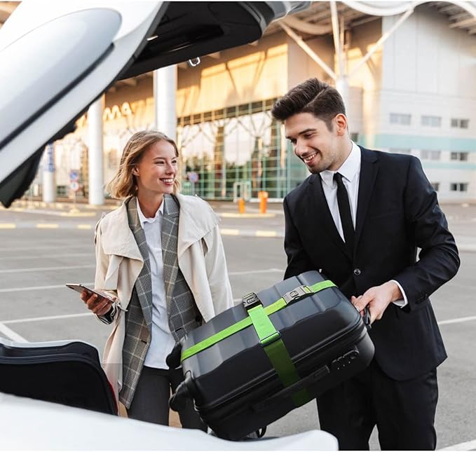 2 PCS Luggage Strap 78" x 2" Suitcase Belts Wide Adjustable Packing Straps Travel Accessories, Green&Combination Lock