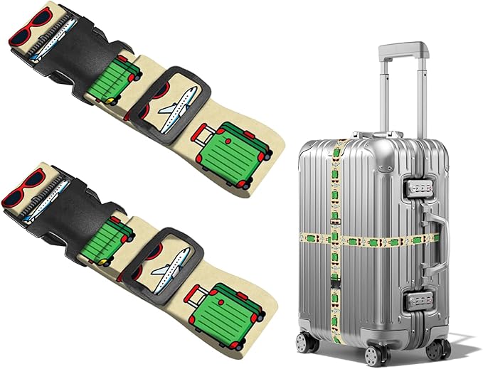 Nuxovilar Luggage Straps of 2 Set Sunglasses Airplane Suitcase Pattern, 1.96x90.5 inches - Luggage Straps for Suitcases, Perfect for Travel, Business Trips, Vacation